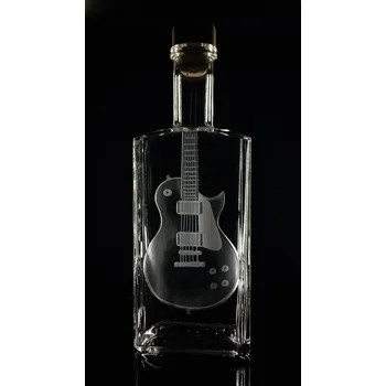 Sklenice lahev na kořalku 0,5l s rytinou el. kytary Les Paul - ručně ryté (broušené) dárková krabička, dárek pro hudebníka