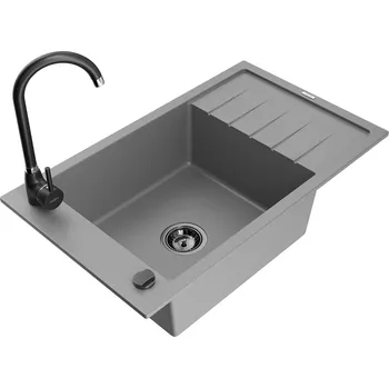 Granitový dřez MEXEN/S - Elias granitový dřez s odkapávačem včetně baterie Telma, šedá 6511-71-670200-70-B