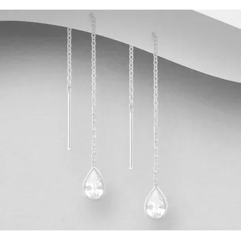 Náušnice Stříbrné provlékací řetízkové náušnice Kapka se Zirkonem White