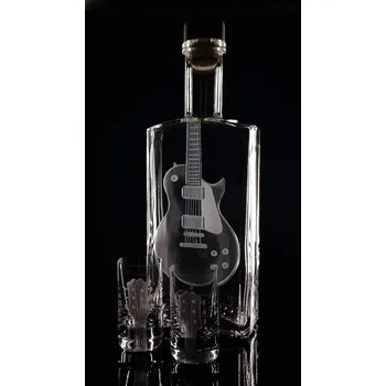 Sklenice lahev na kořalku 0,5l s rytinou el. kytary Les Paul +2ks likér - ručně ryté (broušené) dárková krabička, dárek pro hudebníka