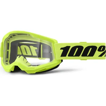 Motocyklové brýle STRATA 2, 100% brýle neon žluté, čiré plexi, dětské
