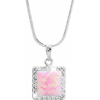 Módní doplněk JSB bijoux s.r.o. Stříbrný náhrdelník s čtvercovým opálem a krystaly Swarovski Rose velký (Stříbro 925/1000)