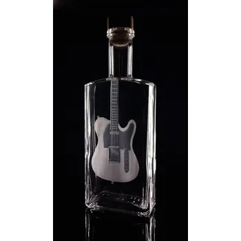 Sklenice lahev na kořalku 0,5l s rytinou el. kytary Telecaster - ručně ryté (broušené) dárková krabička, dárek pro hudebníka