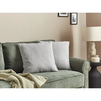 Polštář Sada 2 dekorativních polštářů buklé šedá 45 x 45 cm Tkaný snímatelný povlak se zipem Boho Dekorace doplňky Beliani