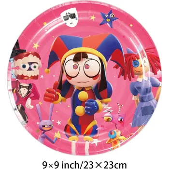 Dětský míč Narozeninová party dekorace s motivem The Amazing Digital Circus Varianta: velké jednorázové talířky - 10 ks