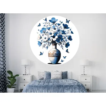 Samolepící dekorace Modré květiny ve váze samolepka na zeď arch 20 x 20 cm