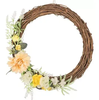 Věnec s dekoracemi 23 cm, žlutý