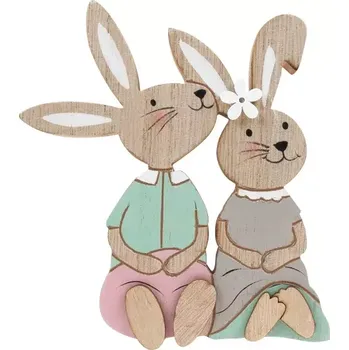 Velikonoční dekorace Zajíci dřevění na postavení 12 cm 7337