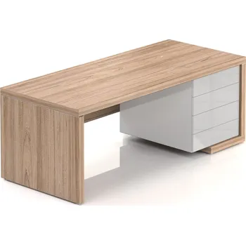 Psací stůl Stůl Lineart 200 x 85 cm + pravý kontejner, jilm světlý / bílá