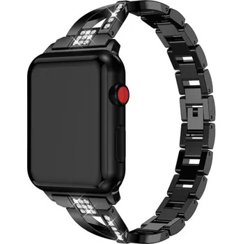 Řemínek na hodinky Kovový řemínek posázený kamínky pro Apple Watch 42mm / 41mm / 40mm / 38mm - černý