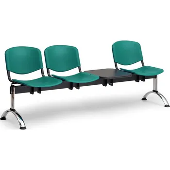 Plastová lavice ISO II, 3-sedák + stolek - chromované nohy, oranžová