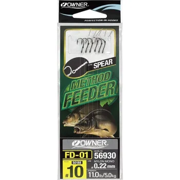 Rybářský háček OWNER - Hotové návazce METHOD FEEDER FD-01 0,22mm vel. háčku 10