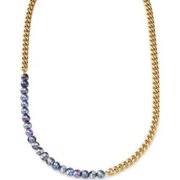 Náhrdelník Ocata | Řetízkový náhrdelník zlaté barvy typu curb s&nbsp;černou perlou - Lucleon