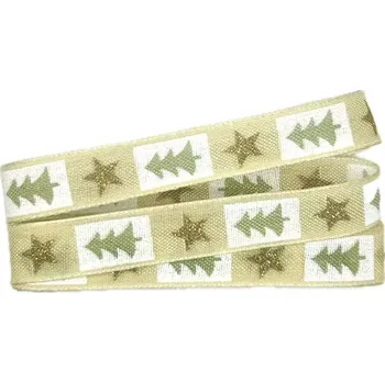 Stuha Stuha bavlněná Vánoční stromky zlaté 15mm x 2m (5,-Kč/m) (Stuha Vánoční stromky zlaté, s vetkaným vlascem v obou okrajích)