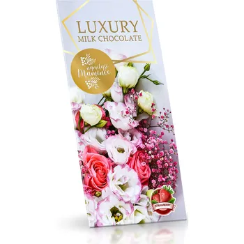 Čokoláda Selllot, s.r.o., K Hájům 34, 155 00 Praha 5 - Vyrobeno v EU Nejlepší mamince - mléčná čokoláda s jahodovým posypem - Bíločervené květy 175 g