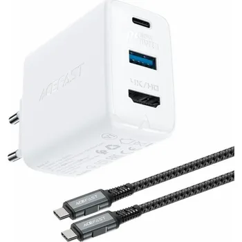 Acefast nabíječka Acefast 2v1 GaN 65W USB Type C / USB nabíječka, HDMI adaptér 4K@60Hz (sada s kabelem) bílá (A17 bílá)