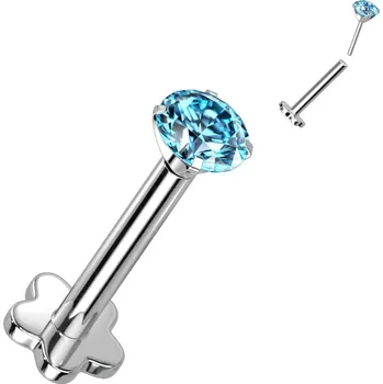 Piercing Atreya Titanová bezzávitová labreta se vsazeným zirkonem Shine Barva: Modrá, Velikost: 1,2 mm, Velikost koncovky: 3 mm
