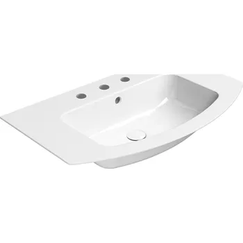 PURA keramické umyvadlo Slim oblé 82x49cm, broušená spodní hrana, 3 otvory, bílá ExtraGlaze