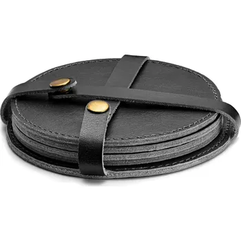 Podtácek Kožené nápojové podtácky a stojánek 4x | Černé a kulaté - Trendhim