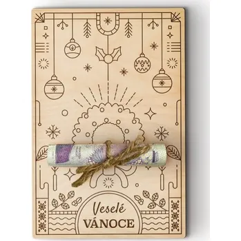 Dřevia Dřevěná karta na peníze - Vánoční přání geometrické