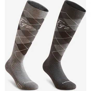 Pánské ponožky FOUGANZA Jezdecké podkolenky 500 2 páry 35/38 ČERNÁ|ŠEDÁ