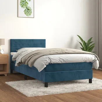 Postel vidaXL Box spring postel s matrací 100x200 cm samet [3141348] Barva: Tmavě moddrá