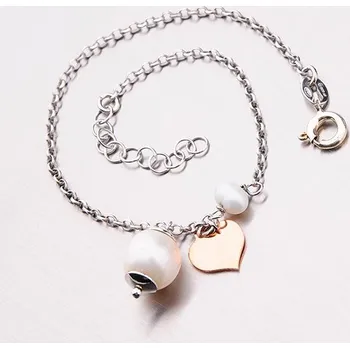 Náramek Dámský náramek stříbro 925 perlami a srdcem 92003043-66-SLX délka 19 cm