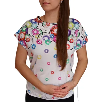 Dámská halenka Halenka Pratto bílá s barevnými kroužky styl netopýr velikost pratto: 46