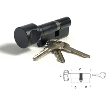 Vložka do dveří MP - Bezpečnostní vložka 70S - s knoflíkem (bez karty) D 35 + V 30 mm, knoflík na delší straně BS - Černá matná