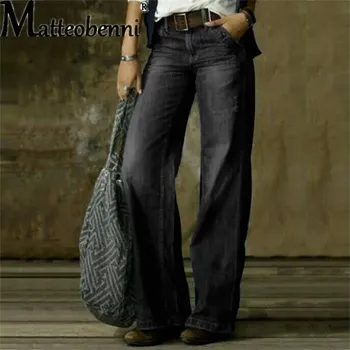 Dámské džíny Široké kalhoty se středním pasem Barva: Černá, Velikost: S