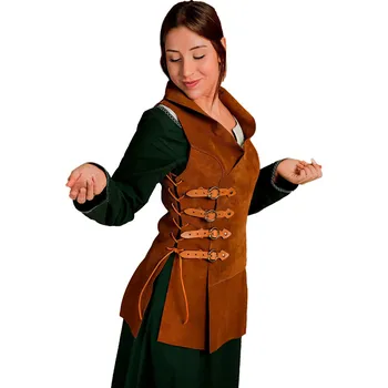 Karnevalový kostým House of Warfare Dámská středověká kožená kazajka s volány kolem výstřihu