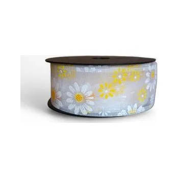 Stuha Stuha s potiskem květu 4cm světle žlutá