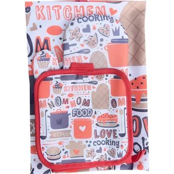 Kuchyňská zástěra Kuchyňský set zástěra chňapky - Love cooking