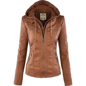 Módní kožená bunda s odnímatelnou kapucí Barva: Khaki, Velikost: 4XL