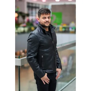 Pánská casual bunda Černá kožená pánská bunda GMWaino Velikost M