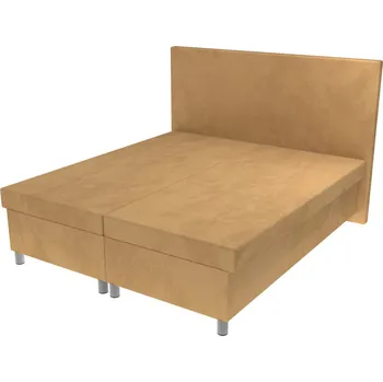 Postel Manželská postel Emma na nohách s hladkým čelem a úložným prostorem - Béžová, 160x200 cm, Bez navýšení, Molitanová 12 cm