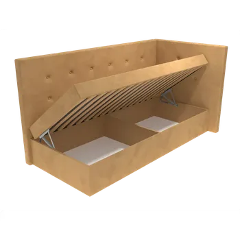 Postel Čalouněná postel Chloe s čelem s knoflíky, lamelovým roštem a úložným prostorem - Béžová, 80 x 200 cm, Bez navýšení, Molitanová 15 cm