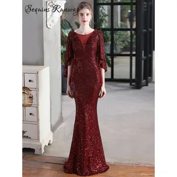 Dámské šaty Dlouhé klubové šaty Sequins SQ722 Barva: Vínová, Velikost: 2XL