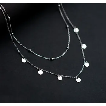 Náhrdelník For Silver Jemný dvojitý náhrdelník s přívěsky perliček a koleček Stříbro