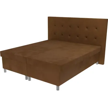 Postel Manželská postel Valerie na nohách s čelem s vtahy, lamelovým roštem a úložným prostorem - Hnědá, 160x200 cm, Bez navýšení, Molitanová 13 cm