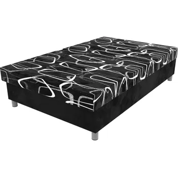 Postel Čalouněná postel Tina vzorovaná na nohách s lamelovým roštem a úložným prostorem - Dodo/červená, 110 x 195 cm, Bez navýšení, Molitanová 11 cm