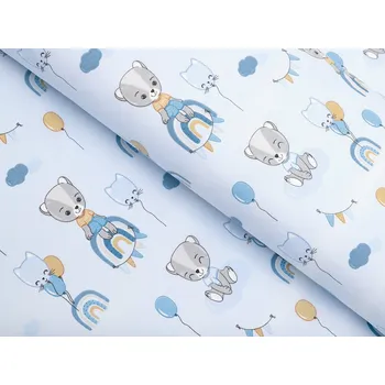 Dětská bavlněná látka/plátno Sandra SA-463 Medvídci s balonky na světle modrém - šířka 160 cm