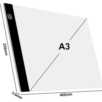 Světelná LED podložka s ochranou očí - A3 Černá
