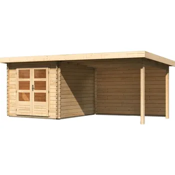 Zahradní domek KARIBU HOLZTECHNIK dřevěný domek KARIBU BASTRUP 4 + přístavek 300 cm včetně zadní stěny (9305) natur LG2865