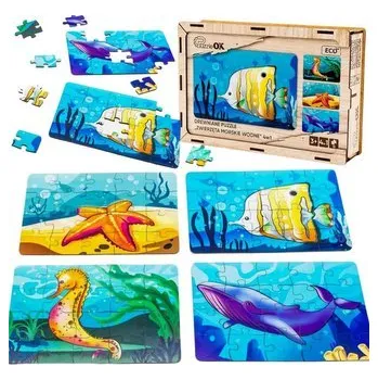 Dřevěná hračka Puzzle drewniane 4w1 zwierzęta morskie