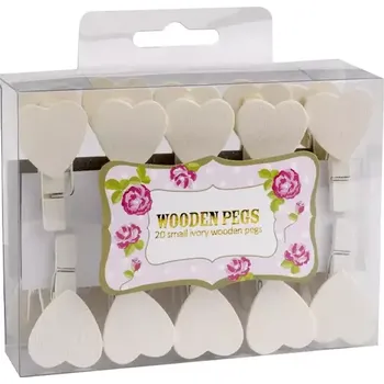 Svatební dekorace Svatební kolíčky srdce - přírodní 20 ks