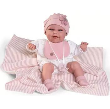 Panenka Realistické miminko s kostřičkou - holčička Clara na dečce od firmy Antonio Juan (Baby Clara posturitas con mantita)