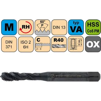Závitořezný nástroj NÁSTROJE CZ Závitník strojní M3x0,5 ISO2 HSSCo5 PM OX DIN 371 RSP35 - 2290HQ - CZZ2290HQ-M3-ISO2