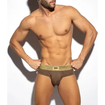 Pánské erotické prádlo Slipy ES Collection UN560 Luxury Brief hnědé XL, pánské slipy se zlatými detaily