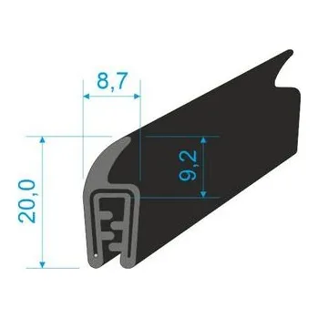 Těsnění do okna a dveří 00547018 U-PIRELI s kovovou výztuží s horním těsněním, 60°Sh, U-EPDM, bříško-EPDM